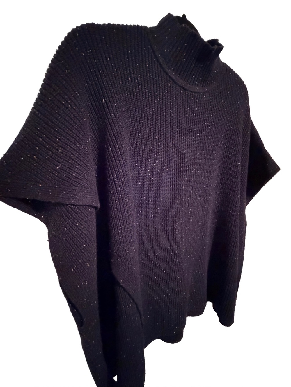 J. Jill Ribbed Mock-Neck Poncho Sweater Navy Blue Flecked Knit Women's Size S-L